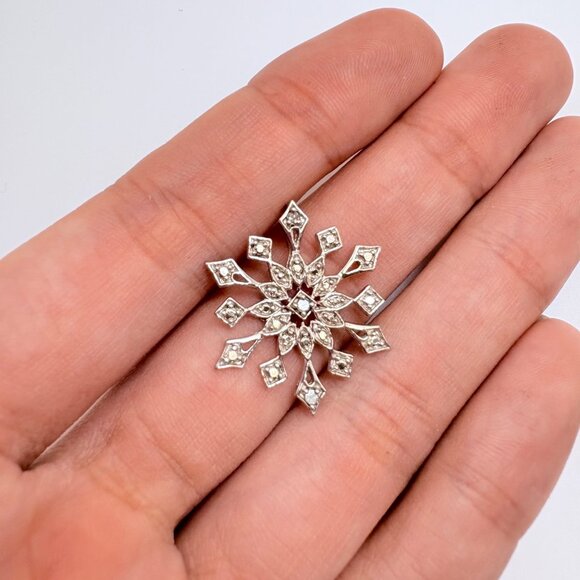 VTG Sterling Silver 925 Illusion Stone Snowflake Pendant Size 0.75" Length - Picture 6 of 10